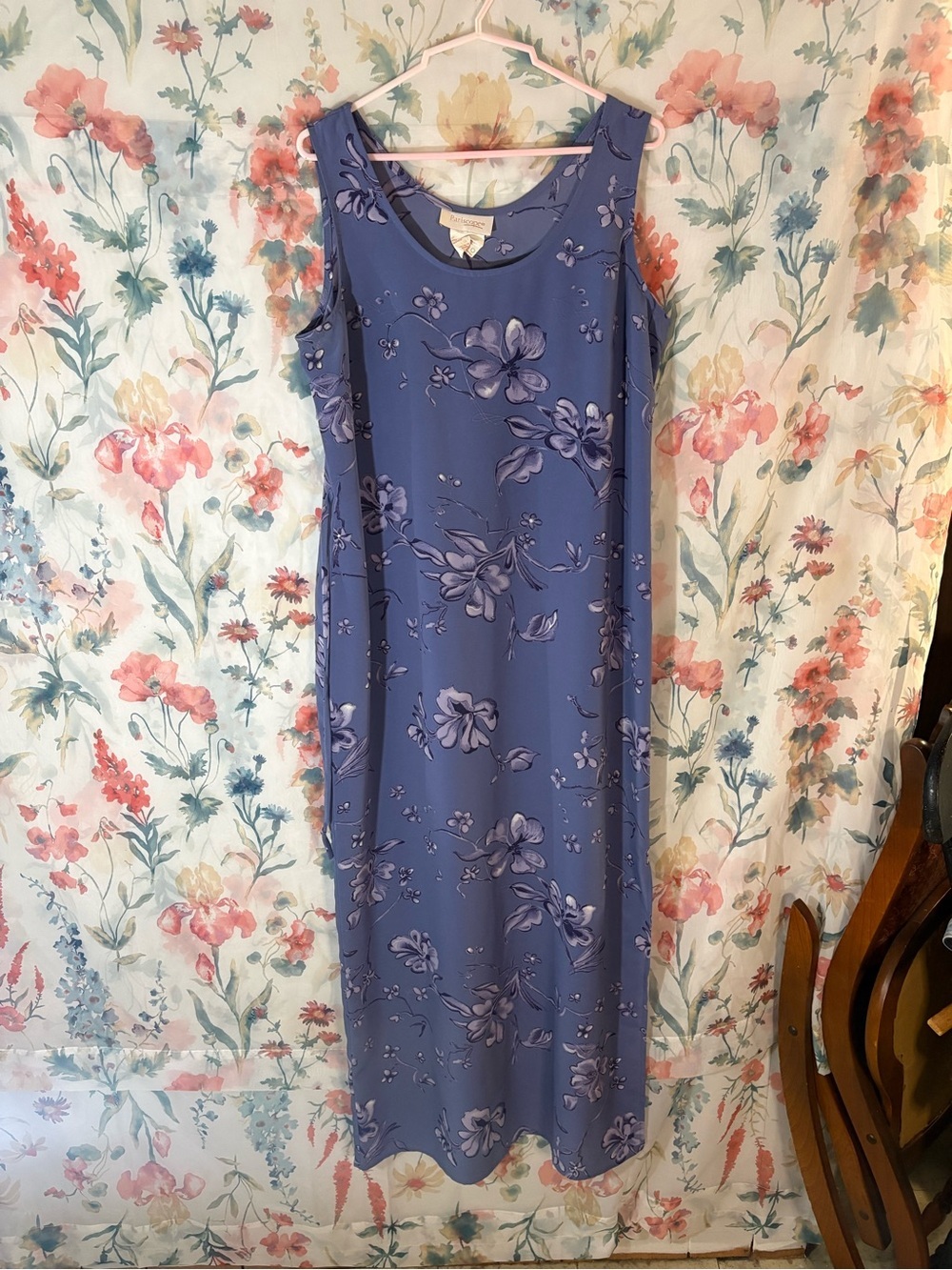 Vintage Sleeveless Floral Maxi Dress in Periwinkle Blue